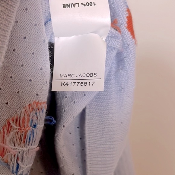 MARC JACOBS Glass Pearl Embellished Long Sleeve Sky Blue Wool Shirt Made Italy - Picture 7 of 12